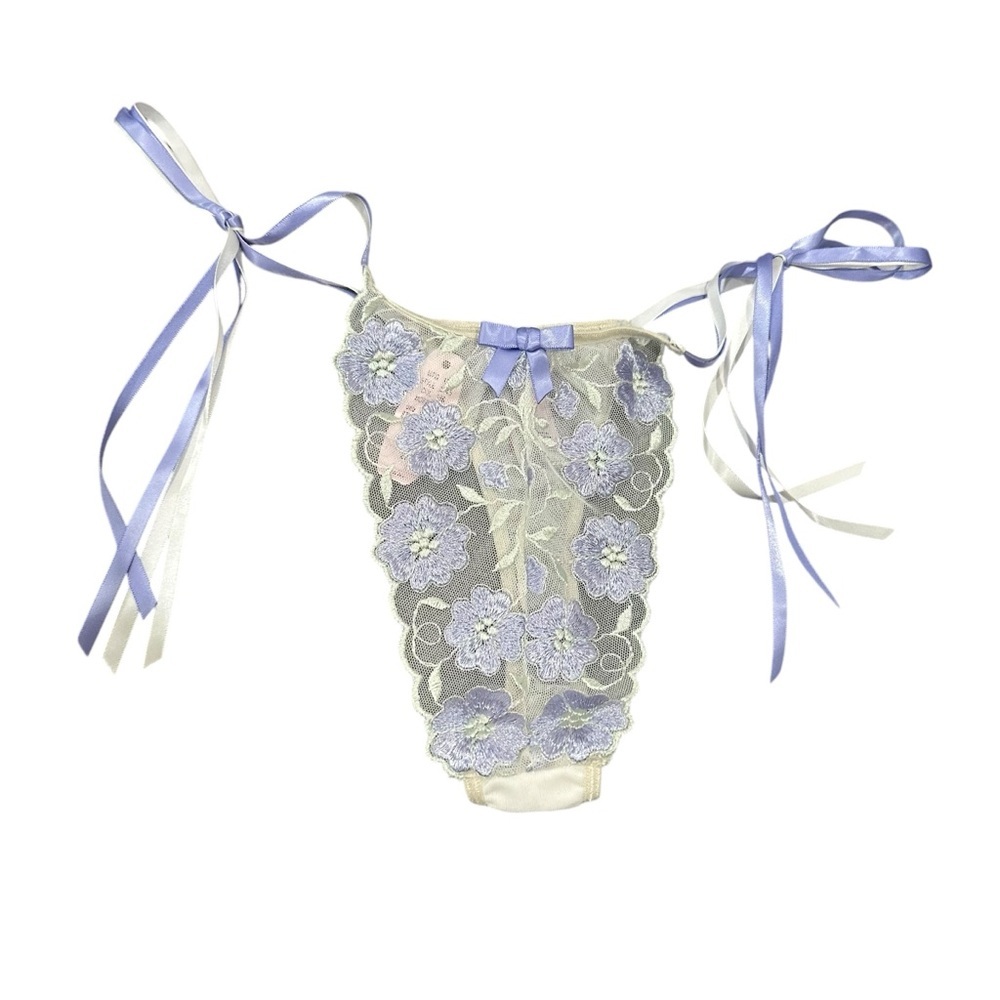 Victoria’s Secret Y2K Floral Lace Thong with Ribbon Ties